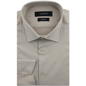 Koszula Męska Elegancka Wizytowa do garnituru gładka beżowa z długim rękawem w kroju SLIM FIT Viadi Polo L079