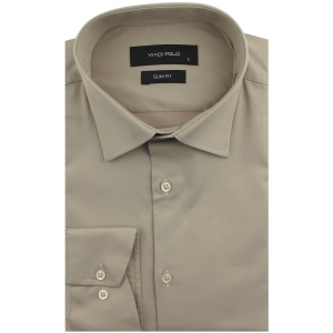 Koszula Męska Elegancka Wizytowa do garnituru gładka beżowa z długim rękawem w kroju SLIM FIT Viadi Polo L080