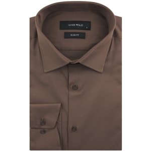Koszula Męska Elegancka Wizytowa do garnituru gładka brązowa z długim rękawem w kroju SLIM FIT Viadi Polo L081