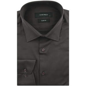 Koszula Męska Elegancka Wizytowa do garnituru gładka brązowa czekoladowa z długim rękawem w kroju SLIM FIT Viadi Polo L082