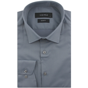 Koszula Męska Elegancka Wizytowa do garnituru gładka szara z długim rękawem w kroju SLIM FIT Viadi Polo L083