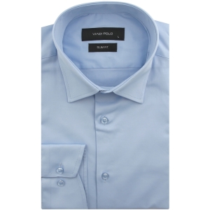 Koszula Męska Elegancka Wizytowa do garnituru gładka niebieska z długim rękawem w kroju SLIM FIT Viadi Polo L085