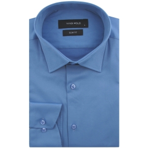 Koszula Męska Elegancka Wizytowa do garnituru gładka niebieska z długim rękawem w kroju SLIM FIT Viadi Polo L086