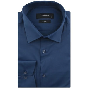 Koszula Męska Elegancka Wizytowa do garnituru gładka granatowa z długim rękawem w kroju SLIM FIT Viadi Polo L087
