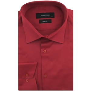 Koszula Męska Elegancka Wizytowa do garnituru gładka czerwona z długim rękawem w kroju SLIM FIT Viadi Polo L095