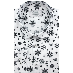 Koszula Męska Elegancka na Święta biała z Motywem Świątecznym z długim rękawem w kroju SLIM FIT Espada Men's Wear L099