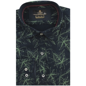 Koszula Męska Elegancka Wizytowa do garnituru granatowa we wzory z długim rękawem w kroju SLIM FIT Classo L107