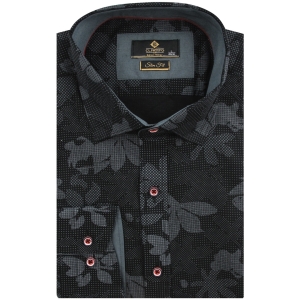 Koszula Męska Elegancka Wizytowa do garnituru czarna w kwiatki z długim rękawem w kroju SLIM FIT Classo L109