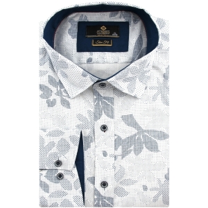 Koszula Męska Elegancka Wizytowa do garnituru biała w kwiatki z długim rękawem w kroju SLIM FIT Classo L110