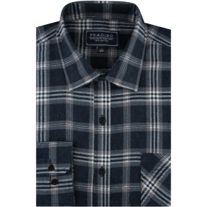 Flanelowa Koszula Męska Codzienna Casual granatowa w kratę z długim rękawem w kroju REGULAR Pradizo L117