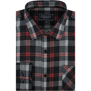 Flanelowa Koszula Męska Codzienna Casual czarna w kratę z długim rękawem w kroju REGULAR Pradizo L118