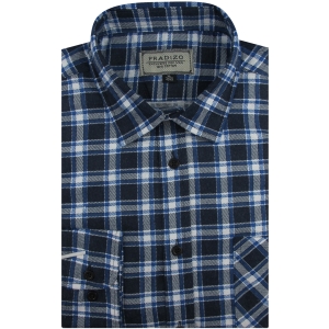 Flanelowa Koszula Męska Codzienna Casual granatowa w kratę z długim rękawem w kroju REGULAR Pradizo L119