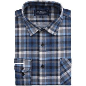 Flanelowa Koszula Męska Codzienna Casual szara w kratę z długim rękawem w kroju REGULAR Pradizo L114