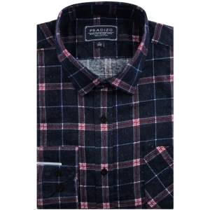Flanelowa Koszula Męska Codzienna Casual granatowa w kratę z długim rękawem w kroju REGULAR Pradizo L115