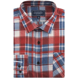 Flanelowa Koszula Męska Codzienna Casual czerwona w kratę z długim rękawem w kroju REGULAR Pradizo L120