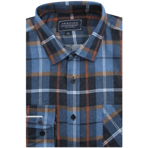 Flanelowa Koszula Męska Codzienna Casual granatowa w kratę z długim rękawem w kroju REGULAR Pradizo L121