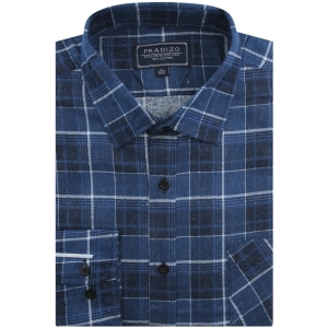 Flanelowa Koszula Męska Codzienna Casual granatowa w kratę z długim rękawem w kroju REGULAR Pradizo L122