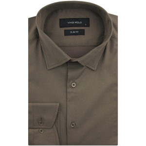 Koszula Męska Elegancka Wizytowa do garnituru gładka brązowa z długim rękawem w kroju SLIM FIT Viadi Polo L126