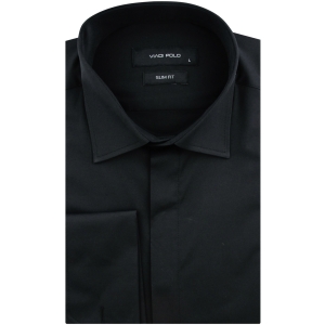 Koszula Męska Elegancka Wizytowa do garnituru gładka czarna z mankietem na spinki z długim rękawem w kroju SLIM FIT Viadi Polo L128