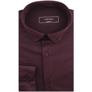 Koszula Męska Codzienna Casual dzianinowa gładka bordowa z długim rękawem w kroju SLIM FIT Viadi Polo L129