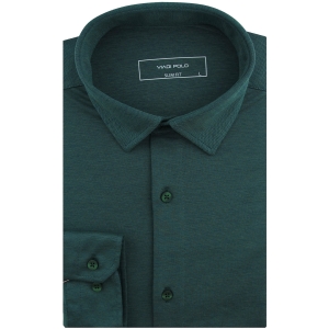 Koszula Męska Codzienna Casual dzianinowa gładka zielona z długim rękawem w kroju SLIM FIT Viadi Polo L130