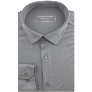 Koszula Męska Codzienna Casual dzianinowa gładka szara z długim rękawem w kroju SLIM FIT Viadi Polo L131