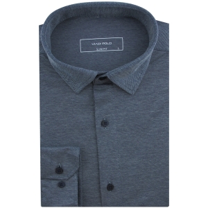Koszula Męska Codzienna Casual dzianinowa gładka granatowa z długim rękawem w kroju SLIM FIT Viadi Polo L135