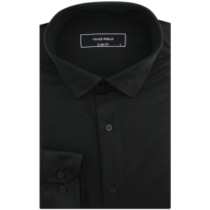 Koszula Męska Codzienna Casual dzianinowa gładka czarna z długim rękawem w kroju SLIM FIT Viadi Polo L136