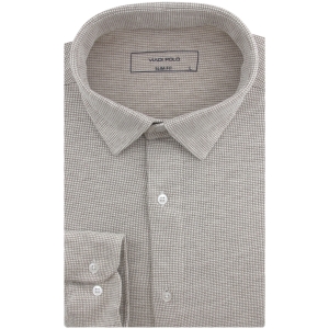 Koszula Męska Codzienna Casual dzianinowa beżowa z długim rękawem w kroju SLIM FIT Viadi Polo L142