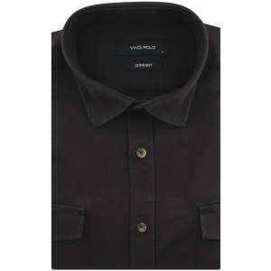 Koszula Męska Codzienna Casual gładka brązowa czekoladowa z długim rękawem w kroju SLIM FIT Viadi Polo L149