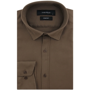 Koszula Męska Codzienna Casual brązowa ze strukturą z długim rękawem w kroju SLIM FIT Viadi Polo L156