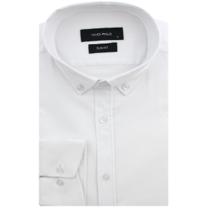 Koszula Męska Codzienna Casual biała ze strukturą z długim rękawem w kroju SLIM FIT Viadi Polo L157