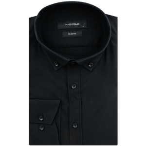 Koszula Męska Codzienna Casual czarna ze strukturą z długim rękawem w kroju SLIM FIT Viadi Polo L158