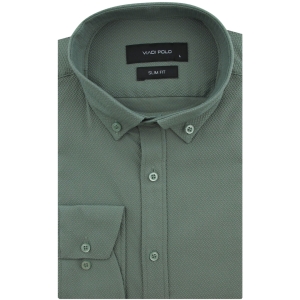 Koszula Męska Codzienna Casual zielona ze strukturą z długim rękawem w kroju SLIM FIT Viadi Polo L162