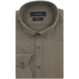 Koszula Męska Codzienna Casual brązowa ze strukturą z długim rękawem w kroju SLIM FIT Viadi Polo L163