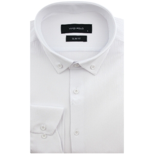 Koszula Męska Codzienna Przewiewna Casual biała z kory z długim rękawem w kroju SLIM FIT Viadi Polo L164