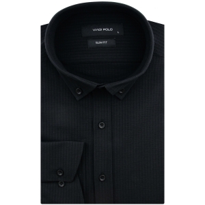 Koszula Męska Codzienna Przewiewna Casual czarna z kory z długim rękawem w kroju SLIM FIT Viadi Polo L166
