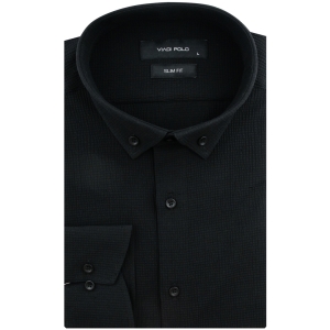 Koszula Męska Codzienna Przewiewna Casual czarna z kory z długim rękawem w kroju SLIM FIT Viadi Polo L167
