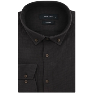 Koszula Męska Codzienna Przewiewna Casual brązowa czekoladowa z kory z długim rękawem w kroju SLIM FIT Viadi Polo L168
