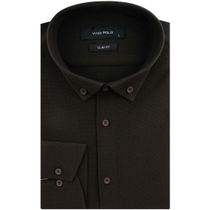 Koszula Męska Codzienna Przewiewna Casual brązowa czekoladowa z kory z długim rękawem w kroju SLIM FIT Viadi Polo L169