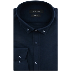 Koszula Męska Codzienna Przewiewna Casual granatowa z kory z długim rękawem w kroju SLIM FIT Viadi Polo L171