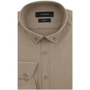 Koszula Męska Codzienna Przewiewna Casual beżowa z kory z długim rękawem w kroju SLIM FIT Viadi Polo L173