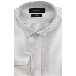 Koszula Męska Codzienna Przewiewna Casual biała w paski z kory z długim rękawem w kroju SLIM FIT Viadi Polo L174