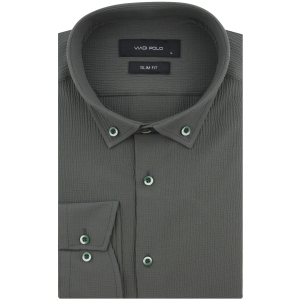 Koszula Męska Codzienna Przewiewna Casual zielona z kory z długim rękawem w kroju SLIM FIT Viadi Polo L175