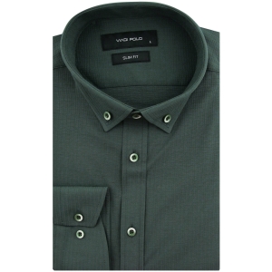 Koszula Męska Codzienna Przewiewna Casual zielona z kory z długim rękawem w kroju SLIM FIT Viadi Polo L176