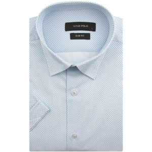 Koszula Męska Elegancka Wizytowa do garnituru błękitna we wzorki z krótkim rękawem w kroju SLIM FIT Viadi Polo R119