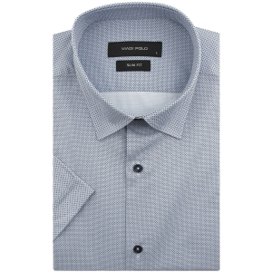 Koszula Męska Elegancka Wizytowa do garnituru biała we wzorki z krótkim rękawem w kroju SLIM FIT Viadi Polo R120