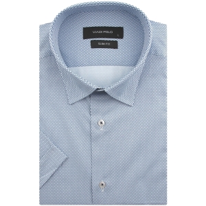Koszula Męska Elegancka Wizytowa do garnituru biała we wzorki z krótkim rękawem w kroju SLIM FIT Viadi Polo R121