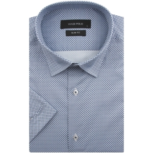 Koszula Męska Elegancka Wizytowa do garnituru biała we wzorki z krótkim rękawem w kroju SLIM FIT Viadi Polo R122
