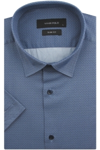 Koszula Męska Elegancka Wizytowa do garnituru granatowa we wzorki z krótkim rękawem w kroju SLIM FIT Viadi Polo R125